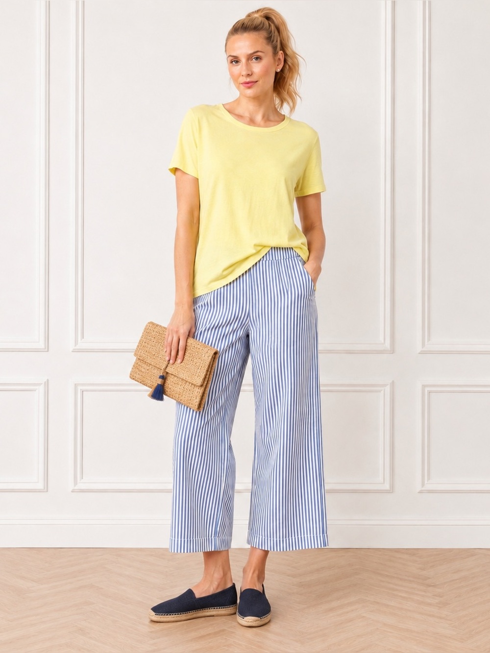 NWT $148 Eileen Fisher Medium Yellow Stretch Cotton Tunic Short Sleeve T Shirt